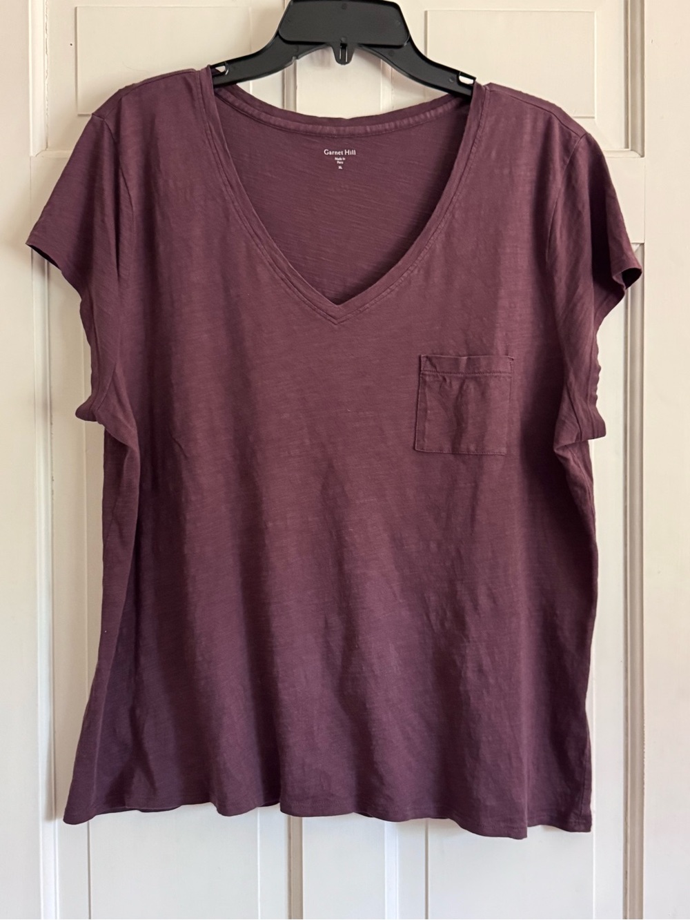 Garnet Hill Womens V-Neck Pocket Tee - Plum